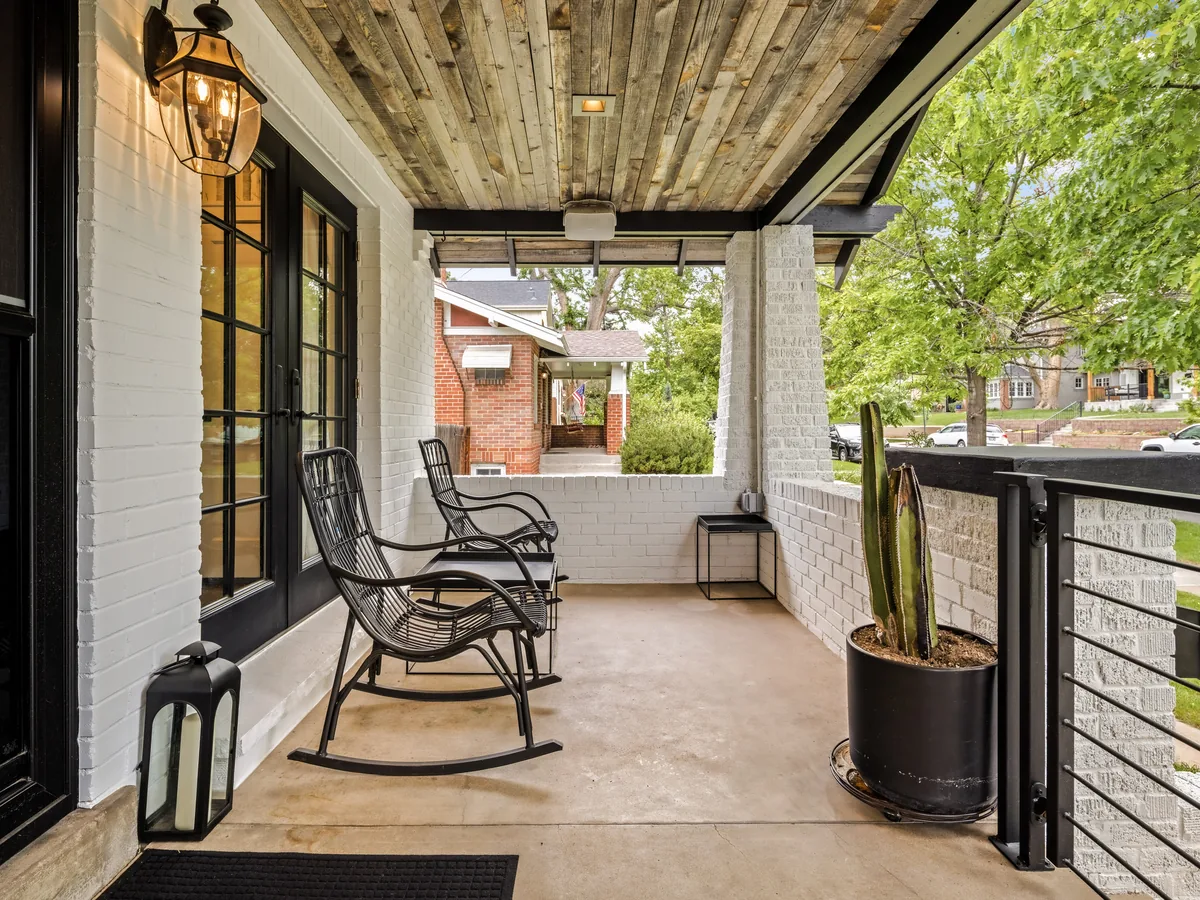 Staged front porch on a Denver short term rental after exterior turnover work