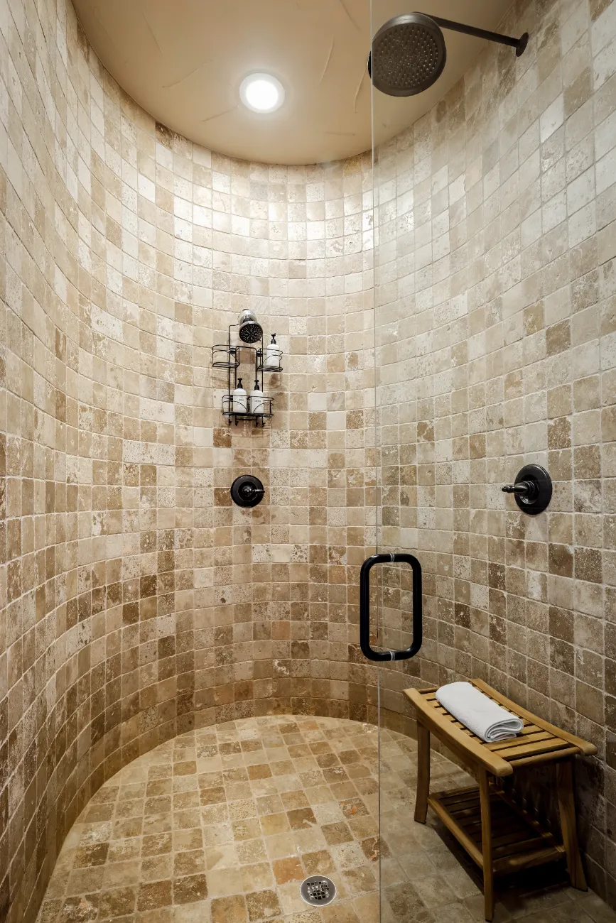 Guest-ready Colorado short term rental shower with staged towel and amenities verified during a StayReady inspection