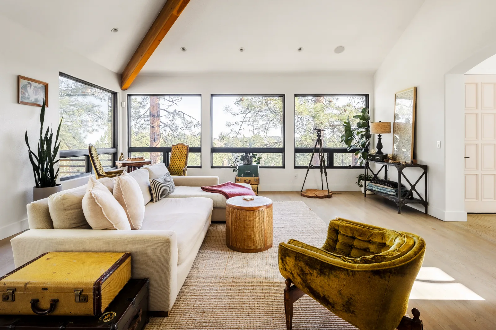 Colorado short term rental living room with forest views, kept guest-ready for hospitality operators by StayReady